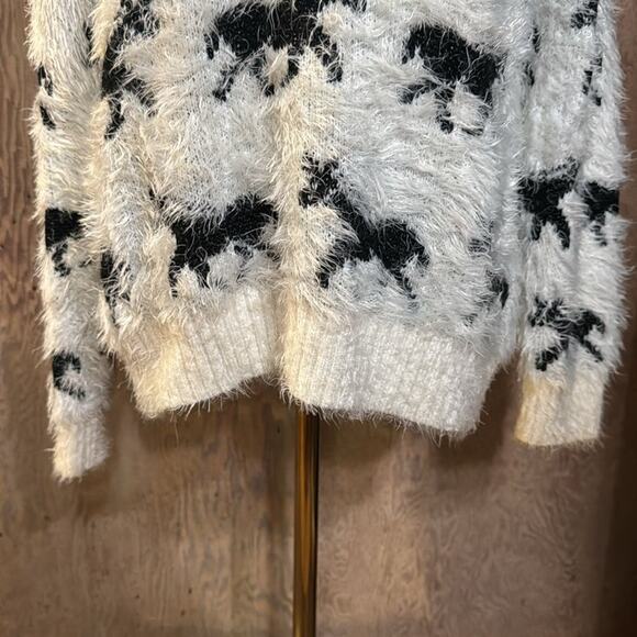 Lauren Michelle Black White Horse Super Soft Sweater Sz Medium Ribbed Bottom - Picture 3 of 5